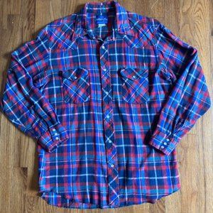 Vintage Women's Wrangler Red & Blue Long Sleeve Pearl Snap Shirt